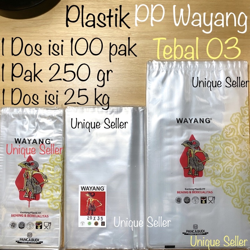 [1 Dos] Plastik PP Wayang Tebal 03 Uk 8x13 9x20 10x17 10x20 12x24 12x25 13x20 15x27 18x30 18x35 20x35 22x40 25x40 25x45 30x45 30x50 35x55 40x60 50x75 60x100 / Plastik PP 1/4 kg 1/2 kg 1kg 2kg 3kg 4kg 5kg