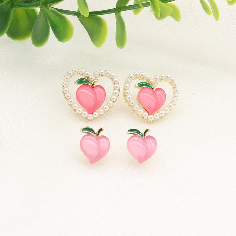 Anting Stud Desain Mutiara Peach Warna Pink