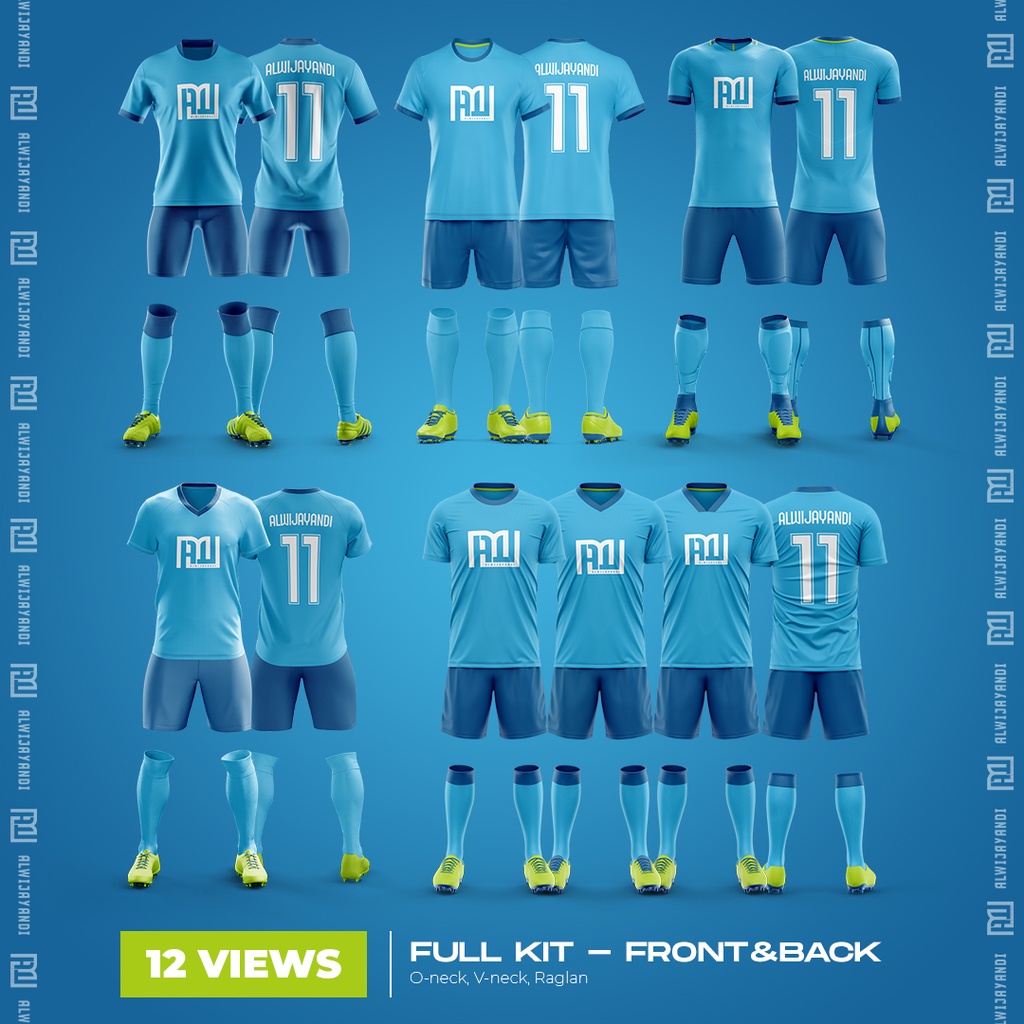 MOCKUP FULLKIT JERSEY BOLA - FRONT & BACK (12 VIEWS)
