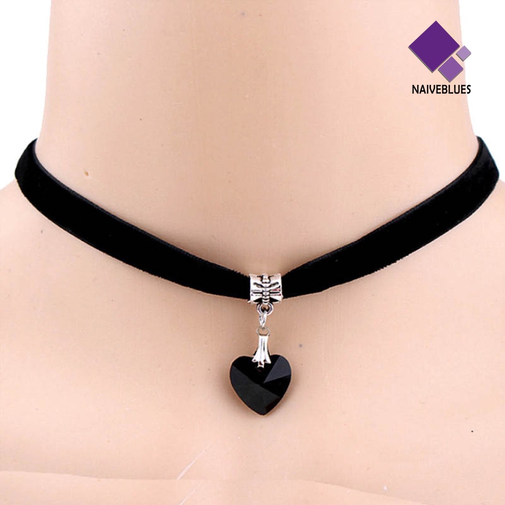 Kalung Choker Pendek Liontin Hati Berlian Imitasi Gaya Gothic Untuk Wanita