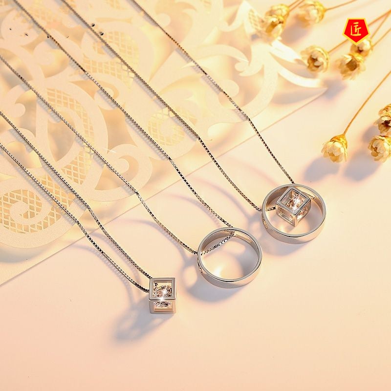 [Ready Stock]Guardian Cube Silver Necklace Japanese and Korean Women's Simple Fashion