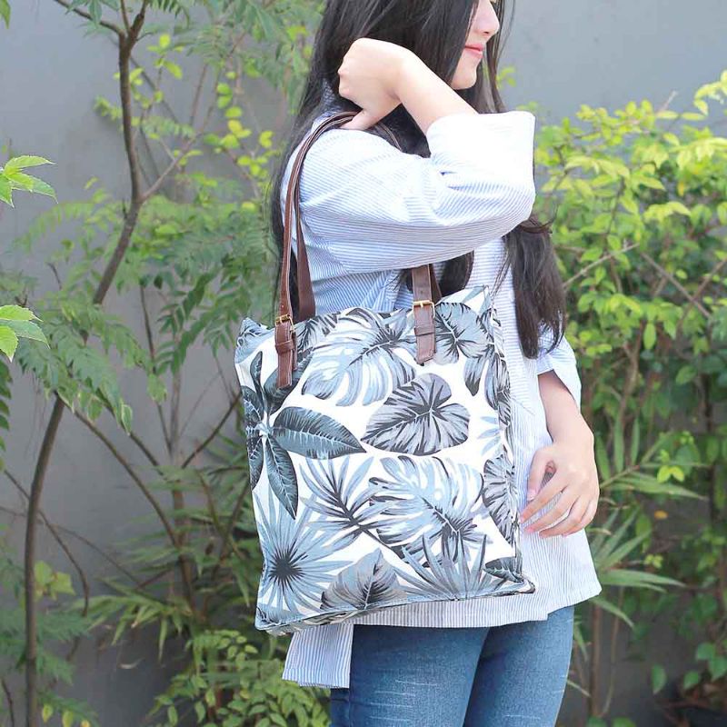 Bos - Tote Bag Wanita Terbaru Kekinian Bahan Kanvas Motif Bunga Premium Original Muat Laptop