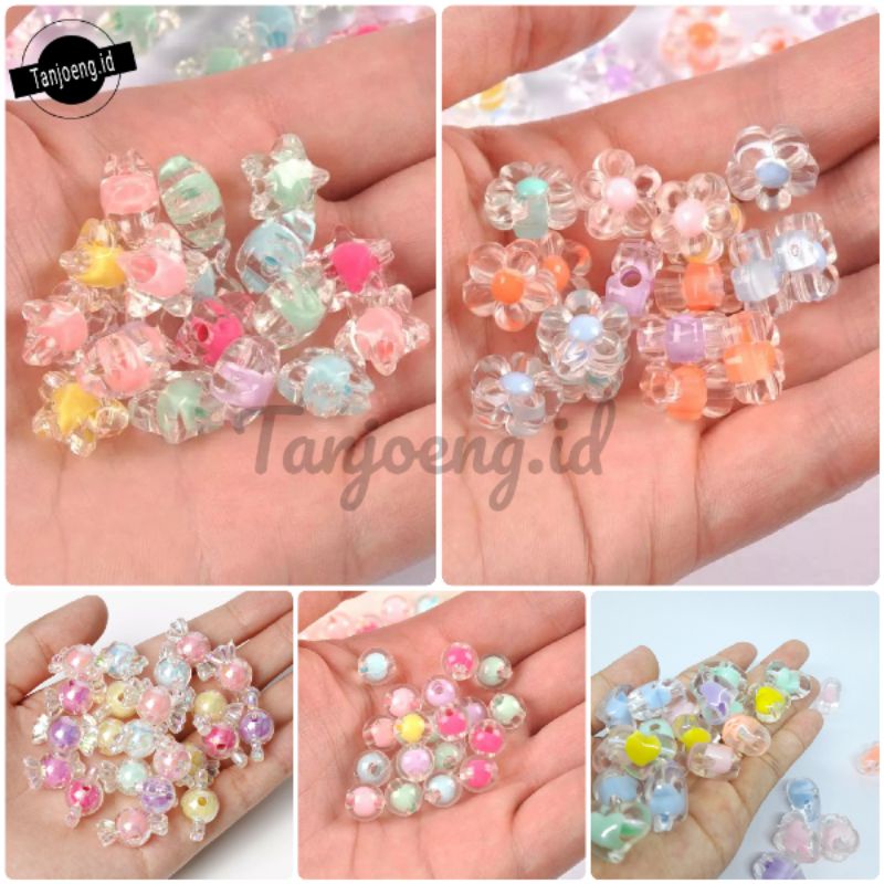 ( 50pcs ) Manik Manik Kristal Mote Bunga Love Manik Candy Lucu Import