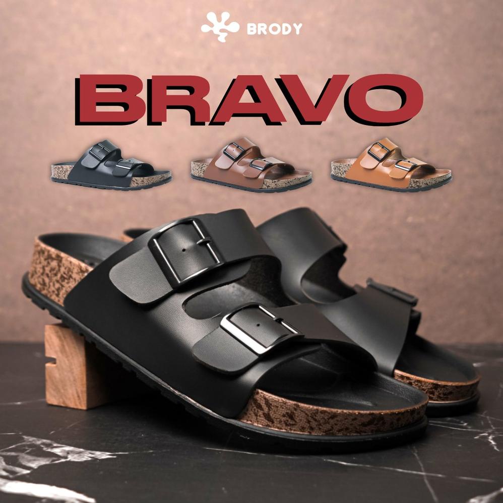 Brody Bravo Sandal Pria Casual  Sandal Slop Puyuh Kekinian Model Birken Ban Dua . , ..