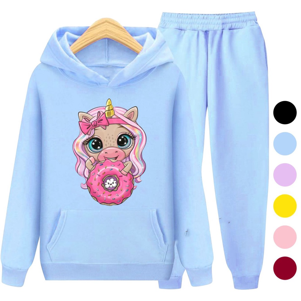 Setelan Sweater Hoodie DONAT GIRL / Set Sweater Anak - Remaja - Dewasa Size S, M , XL , XXL