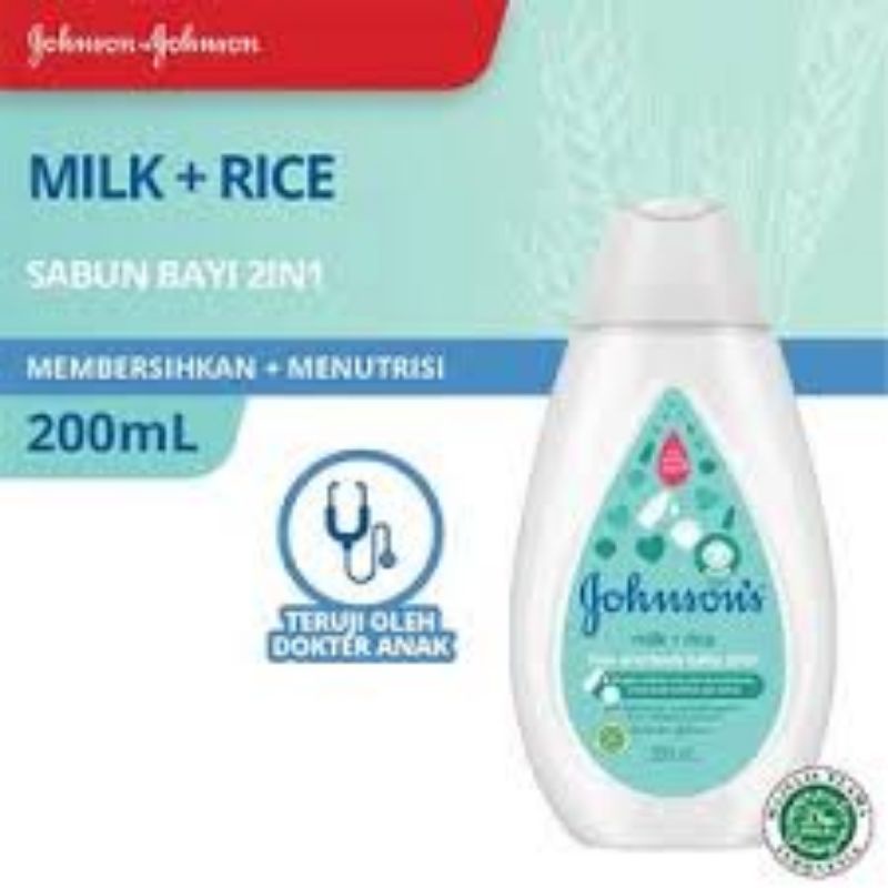 Johnson's Baby Milk And Rice Hair &amp; Body Bath 200ml - Johnson Milk &amp; Rice Sabun Shampoo Bayi 2in1