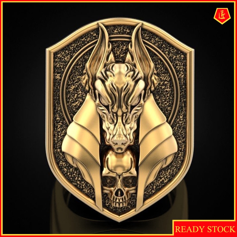 [Ready Stock]Creative Retro Wolf Head 18K Gold Man's Ring