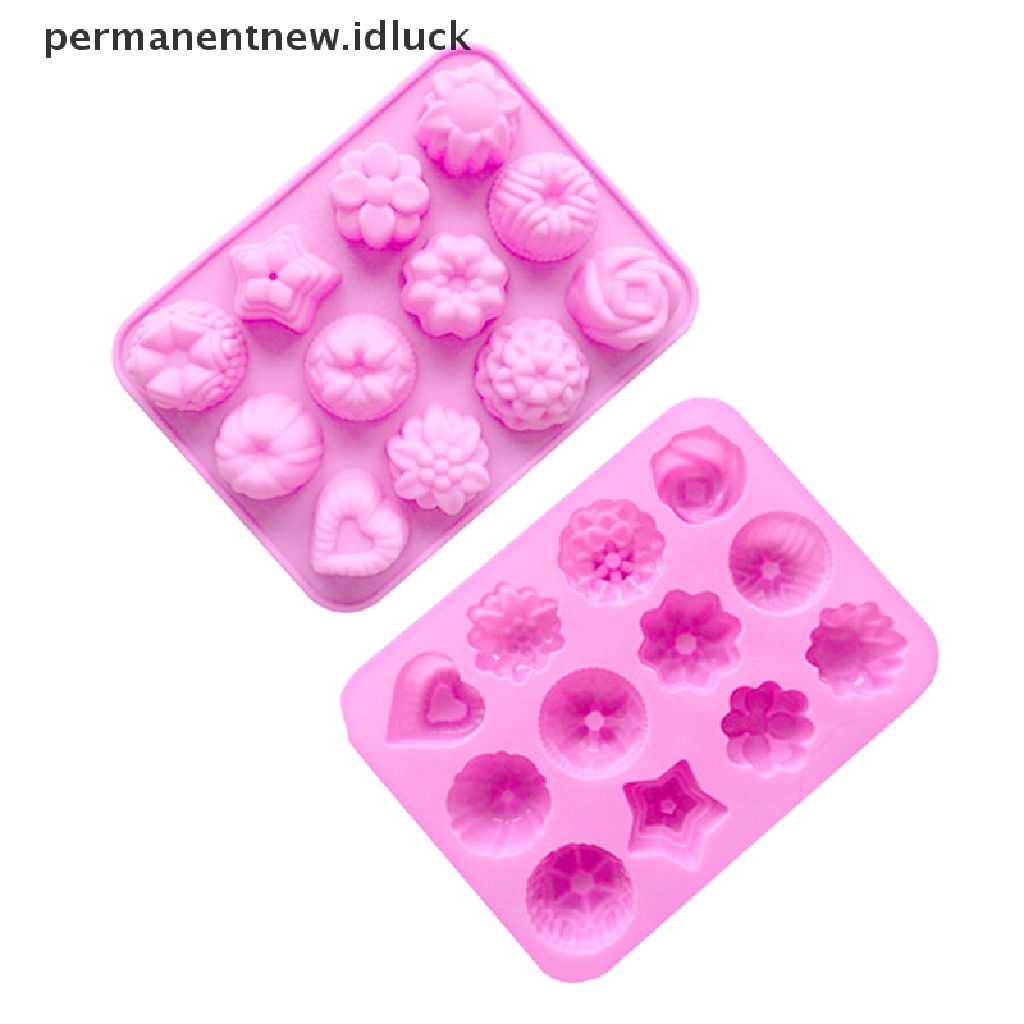 Cetakan Kue Jelly Permen Coklat Bentuk 12 Bunga Bahan Silikon Untuk Dekorasi