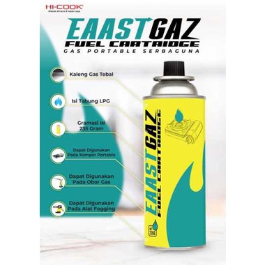 TABUNG GAS PORTABLE / GAS KALENG / CARTRIDGE EAAST GAZ BY HI-COOK 235 GRAM