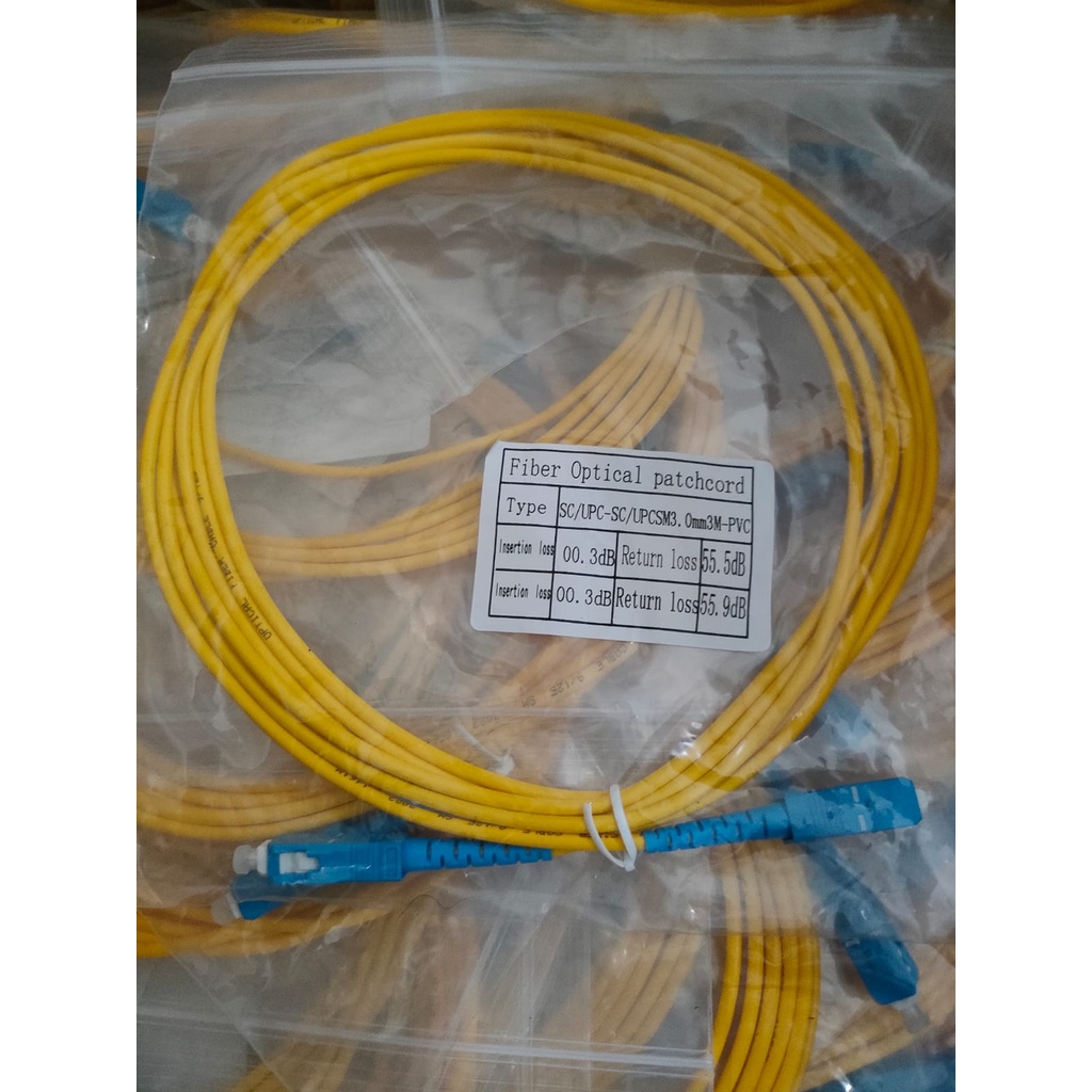 Fiber Optic Patch Cord SC-SC Single Mode Simplex , SC/UPC-SC /UPC SM, 3mm 3Meter Patchcord core