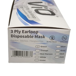  Masker  Karet Vio  3 Ply Tipe Earloop  1 Box Disposable Mask 