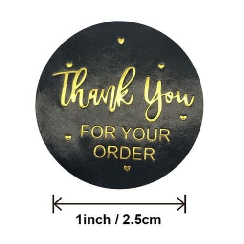 Paper Tags - 1&quot; Black Round Gold Letter Sticker (10 pcs)