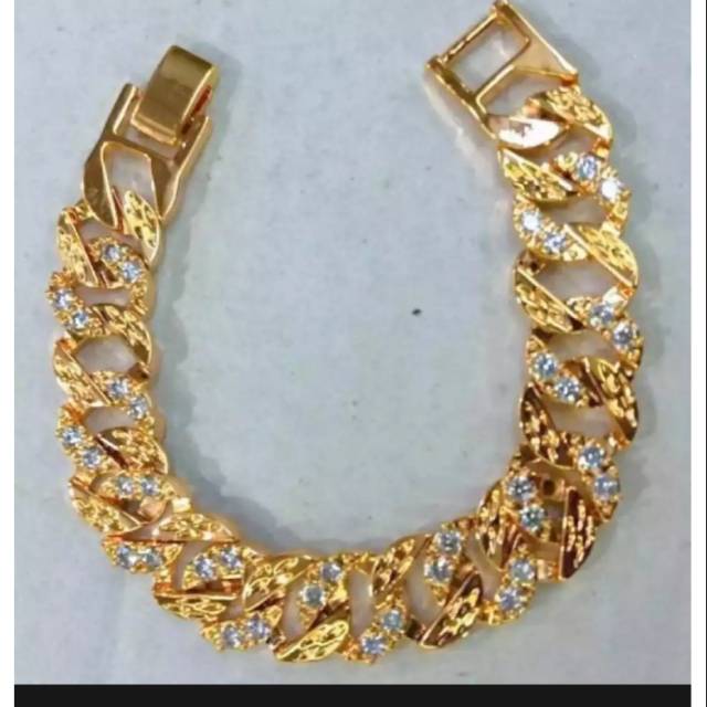 Gelang tangan sn rantai permata full pj 19 cm perhiasan wanita titanium gold