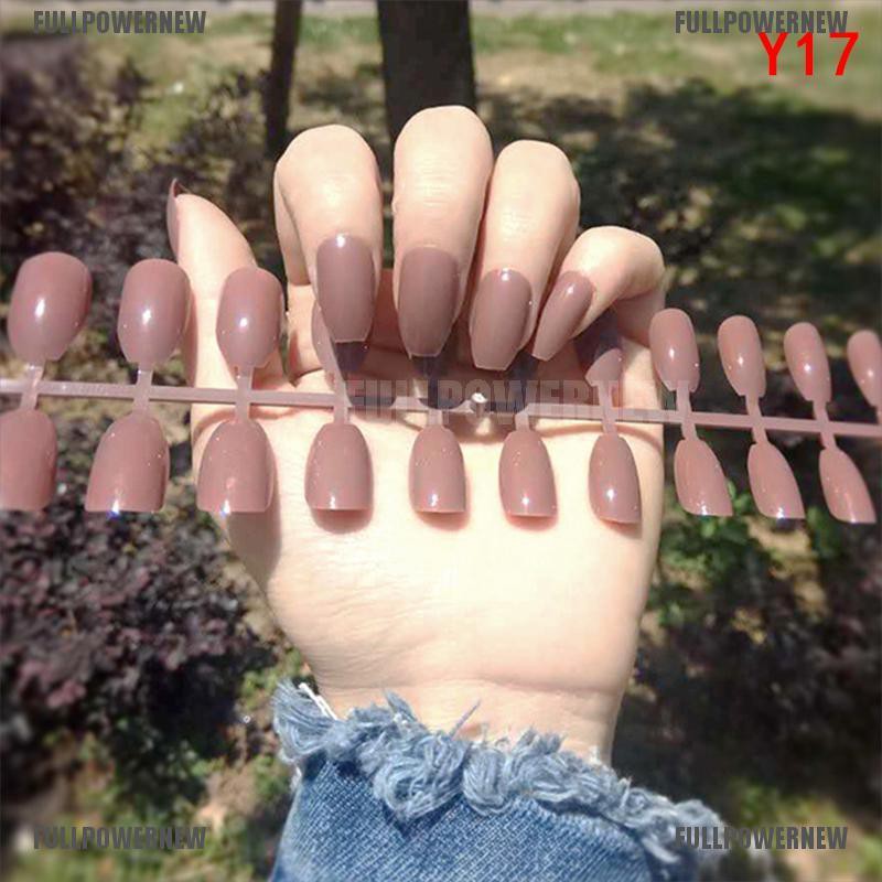 24 Pcs Kuku Palsu Bahan Akrilik Gaya Perancis Untuk Nail Art