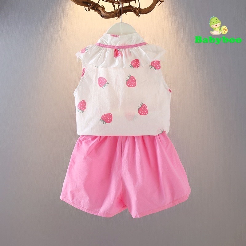 Setelan Baju Anak / Pakaian Lengan Pendek Anak Perempuan Motif Strawberry