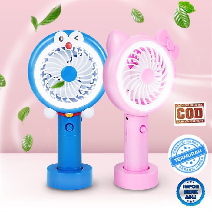 Kipas Angin Tangan Stand Portable Karakter LED SX-109 Mini Handy Fan Character Hello Kitty Doraemon Rechargeable