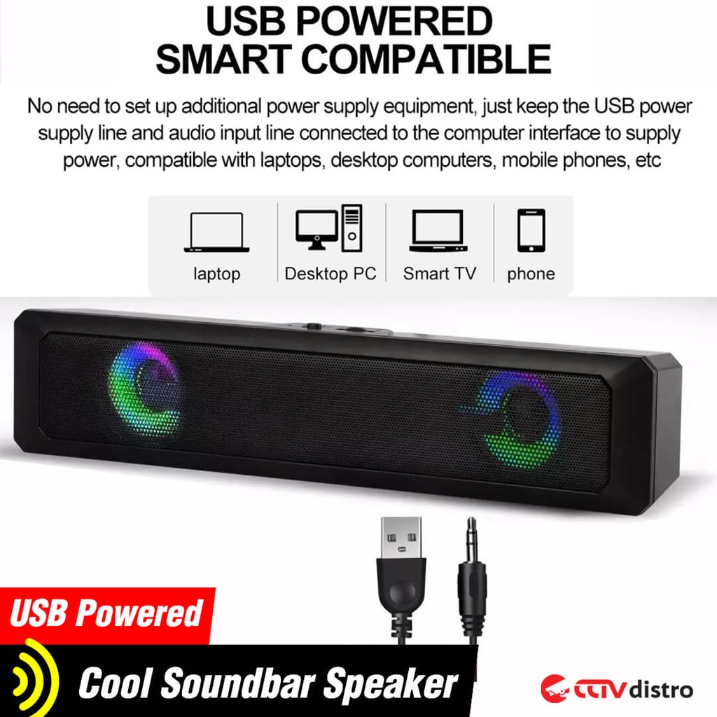 A20 Speaker USB Soundbar Speker Aktif Spiker Laptop PC Komputer TV Bass RGB Gaming Active Portable