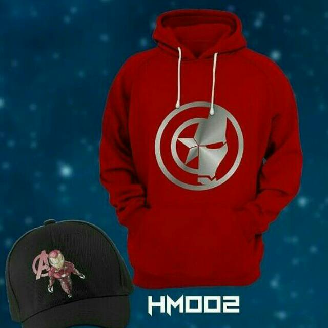 Jaket Hoodie iron man enak dipakai + topi iron man