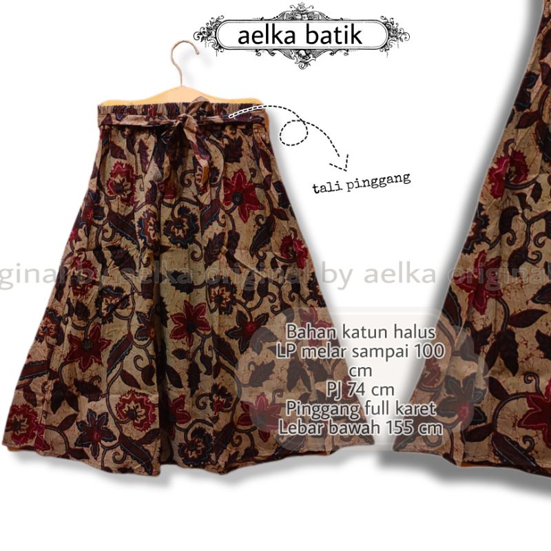 Rok batik pendek payung 7 8 pinggang karet tali modern jumbo wanita dewasa mayung terbaru premium murah kekinian selutut warna hitam Motif bunga-5