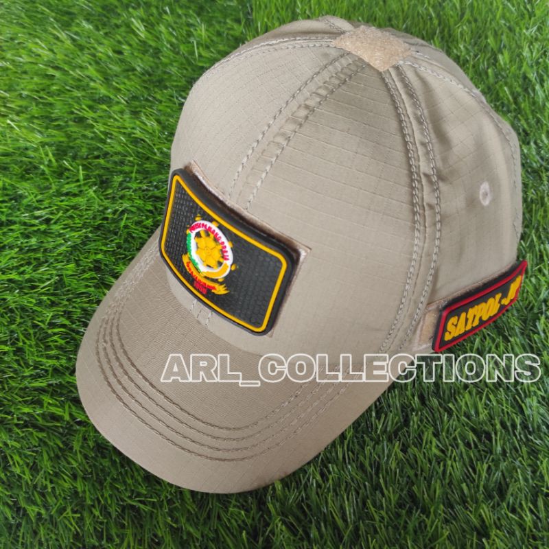 TOPI POL PP BDU VELCRO CREAM TAN PLUS 3 LOGO PATCH RUBBER/TOPI SATPOL PP LOGO 3D TIMBUL