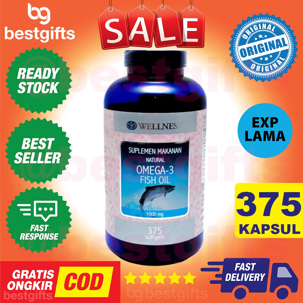 WELLNESS OMEGA 3 1000 MG 1000MG FISH SALMON OIL KOLESTEROL MINYAK IKAN - 375 KAPSUL SOFTGELS