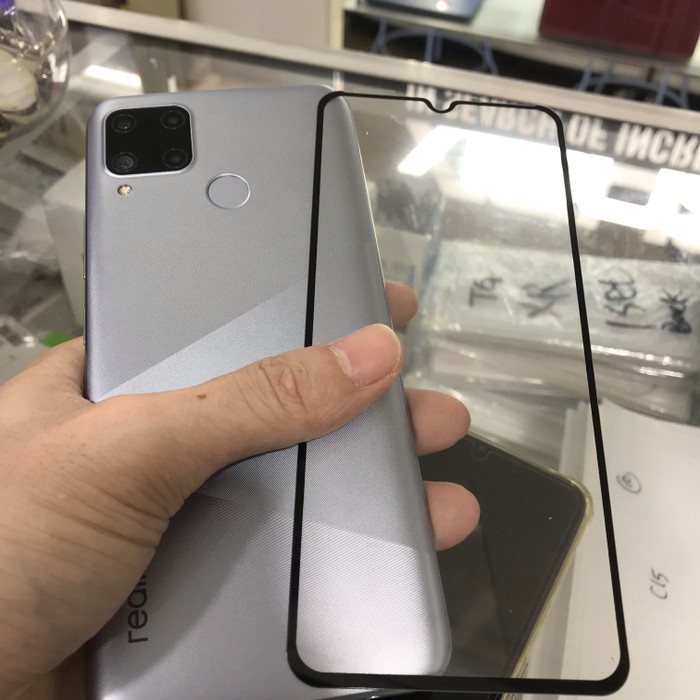 Tempered Glass full realme C15 - screen protector full layar