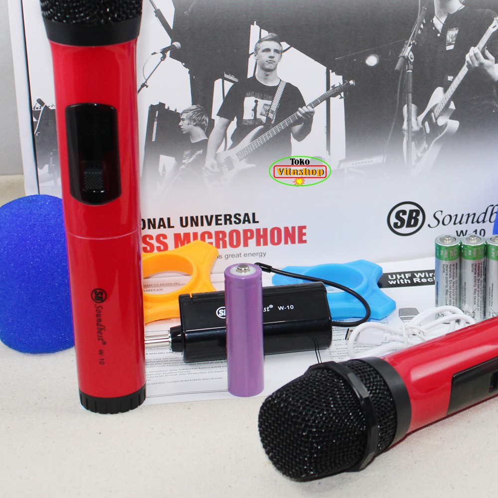 Microphone Wireless Soundbest W-10 Mic Double Handle Wireless Original Terbaik