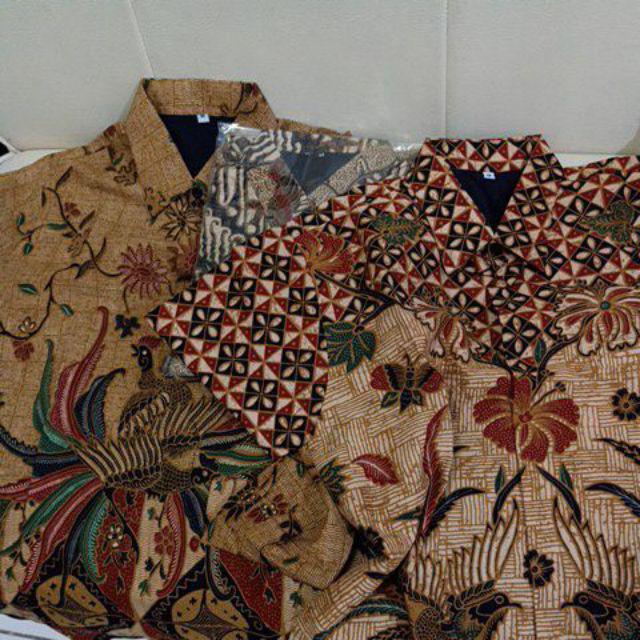 Puspo Gagah Cabut Sogan Pendek Kemeja Batik Pria Katun Cabut Primisima Full Furing