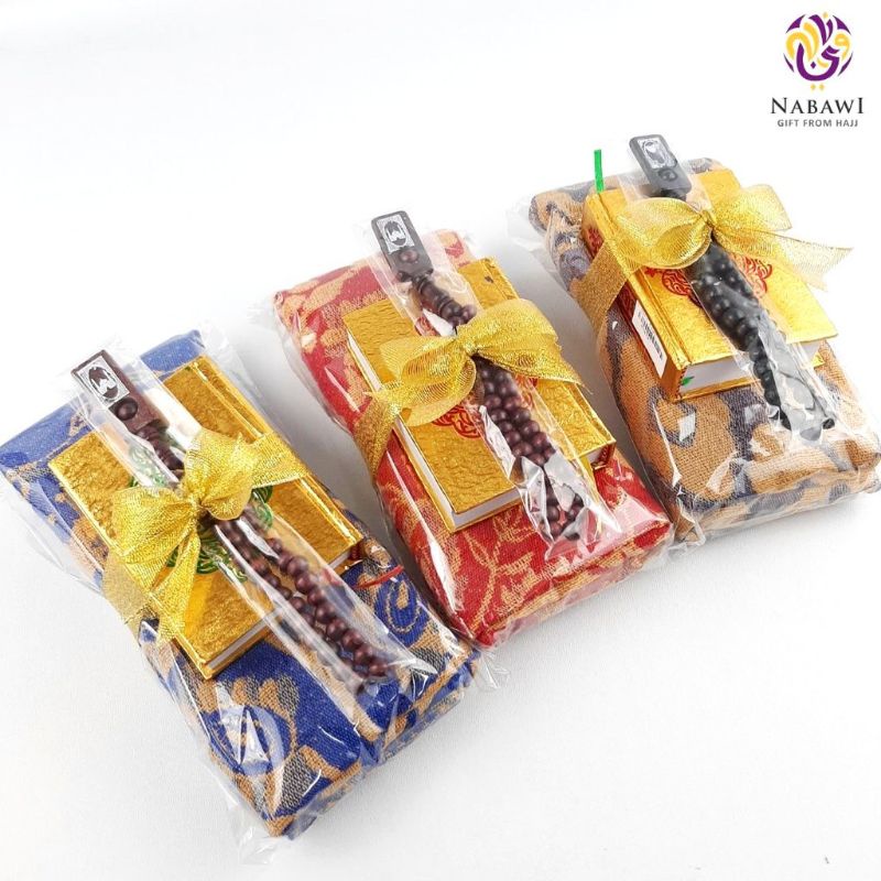 Paket souvenir 3in1 sajadah tasbih Al Qur'an saku Souvenir Tahlilan