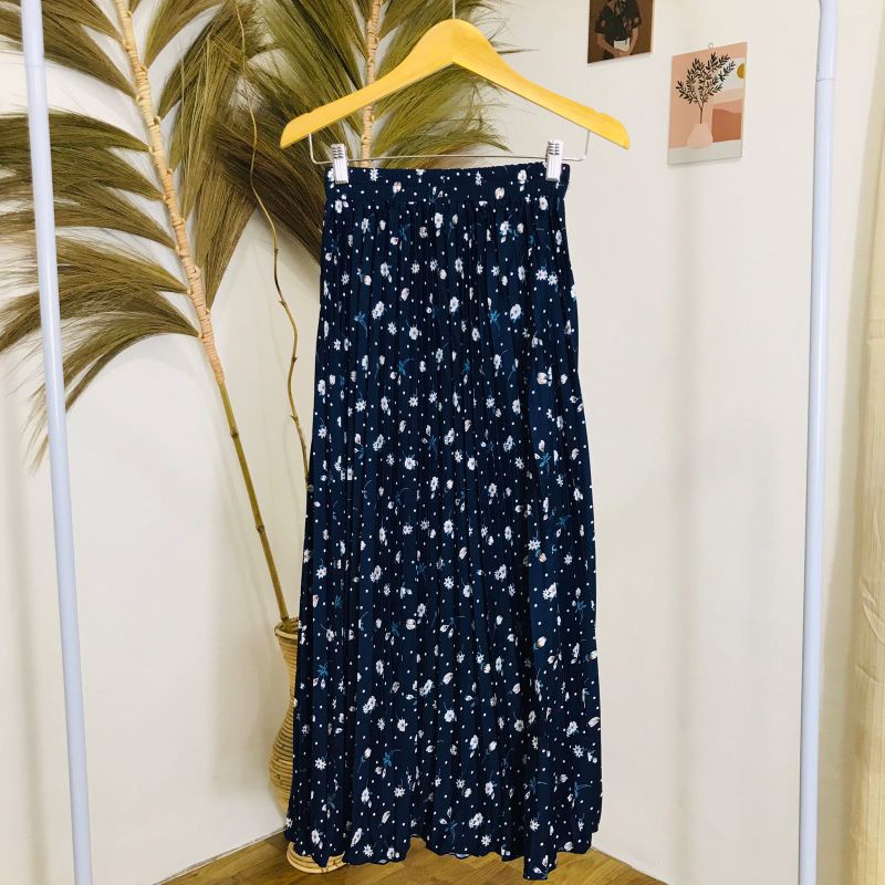 ROK PLISKET BUNGA DAISY / ROK PLISKET PREMIUM / ROK WANITA-Tulip navy