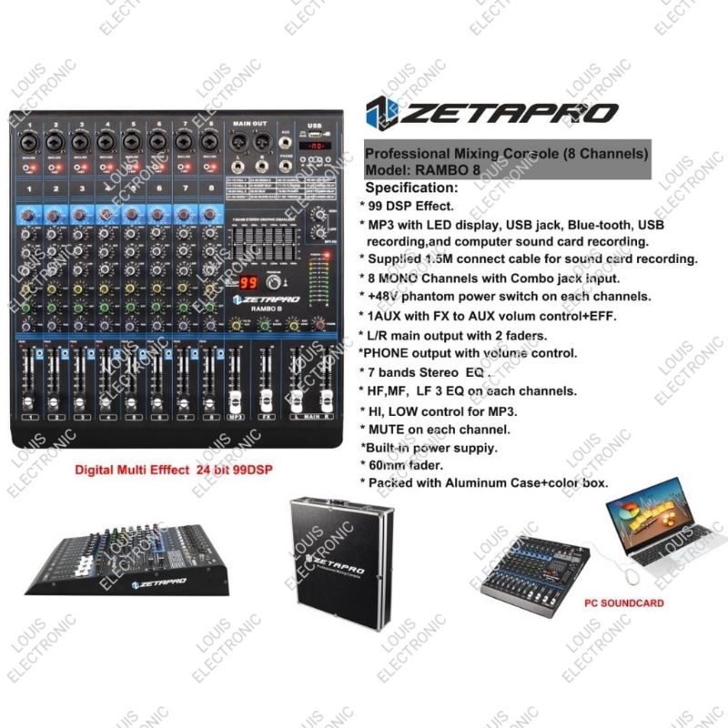 Mixer ZETAPRO RAMBO8 RAMBO 8 8 Channel Original + KOPER HARDCASE ZETAPRO