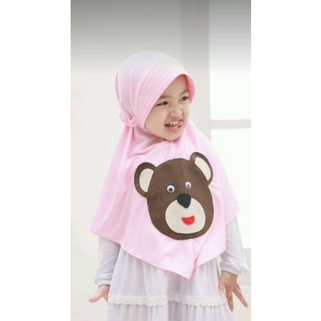 kerudung Bear anak instant Premium 3th - 6 tahun terbaru | jilbab lucu bayi Perempuan sekolah tk 4 - 5 thn | hijab Tanggung baby sd bahan jersey lembut adem