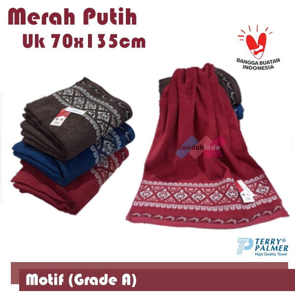 Handuk Merah Putih Motif 70x135 Besar / Handuk Mandi Dewasa Lembut