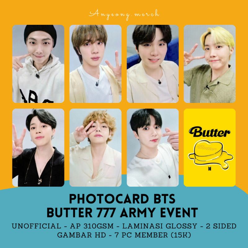 PHOTOCARD BTS BUTTER 777 ARMY EVENT - UNOFFICIAL TEBAL AP 310Gsm - LAMINASI GLOSSY
