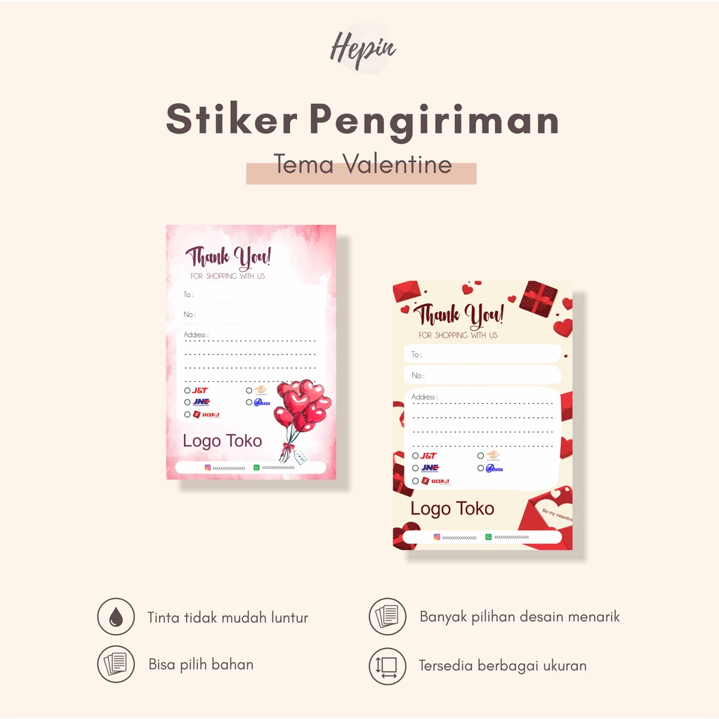 

stiker pengiriman/stiker label resi/custom design VALENTINE/murah