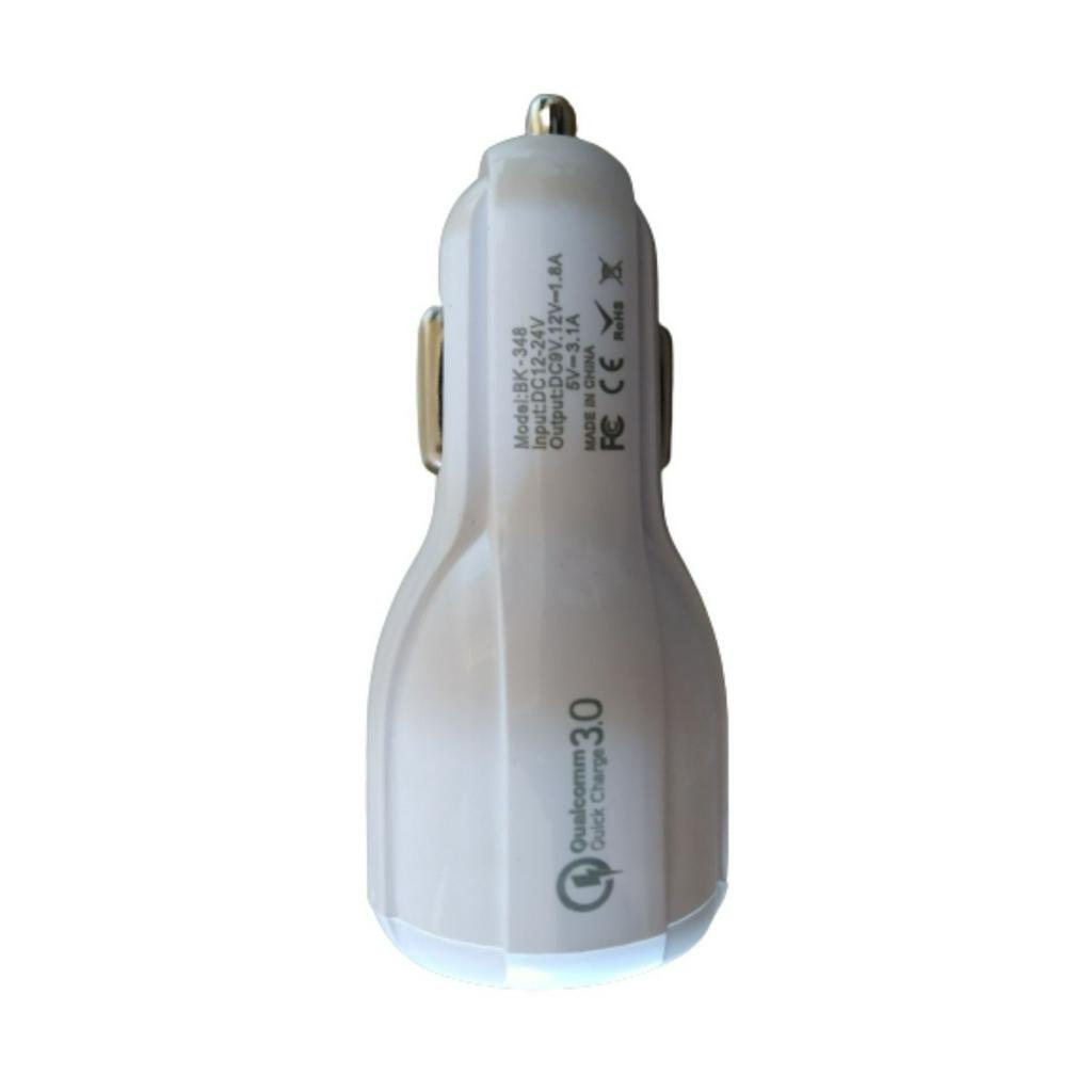 Car Charger 3.1A Dual USB FAST Charging WHITE