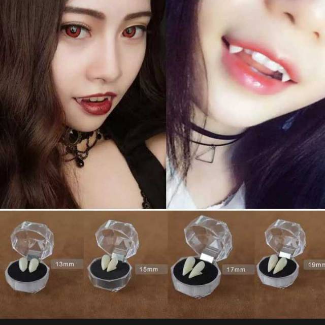 2 pcs Bloodculdring Vampire Manusia Serigala Taring Palsu Gigi Palsu Gigi Kostum Halloween 13mm-lntI