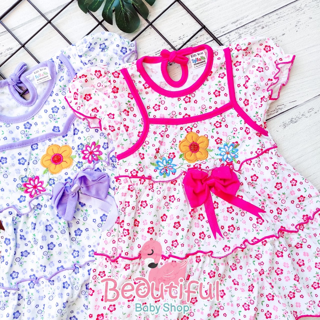 Dress Bayi Perempuan Motif Bunga Bordir Pita / Rok Baju Bayi Perempuan  Merk Syifana / Baby.ou