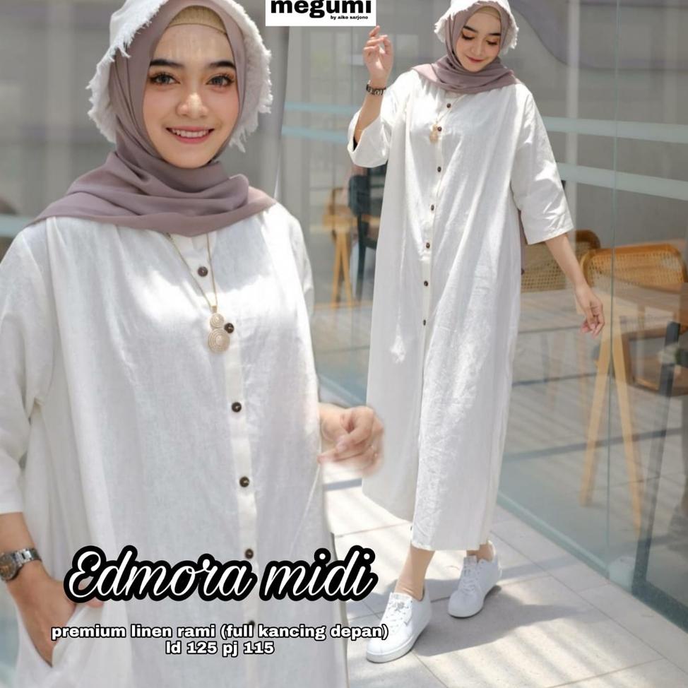 "TGT.01Jl22ᴹ" Edmora Gamis Midi Dress Polos Midi Dress Katun Jumbo Wanita Premium XXL Ld 120 125 Kek