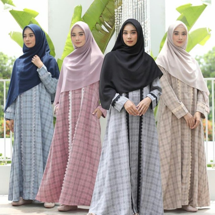 PREMIUM AZURA B ZIZARA GAMIS ABAYA MOTIF KOTAK AKSEN LACE