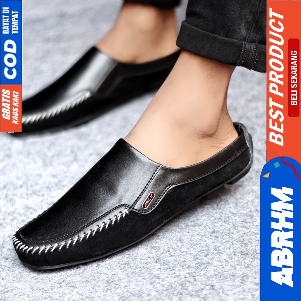 Sepatu Sandal Pria Bustong Slop Kulit Pu Hitam LUCAS ABRHM