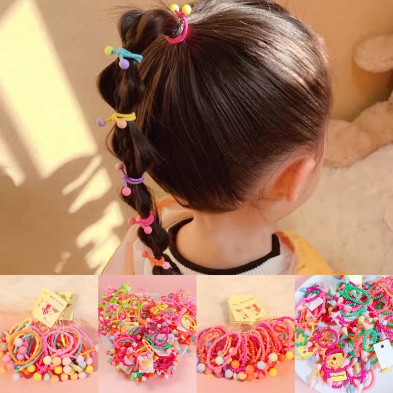 20 Pcs !!! Karet Rambut Ponytail Elastis Warna-Warni Ukuran 3cm Untuk Anak / Ikat Rambut Motif / Kuncir Rambut Elastis aksesoris Rambut Anak