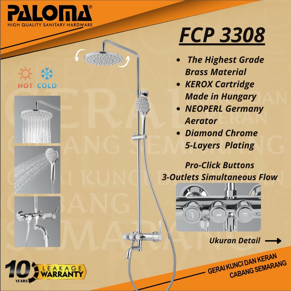 PALOMA FCP 3308 SHOWER SET PANAS DINGIN WITH PROCLICK Keran Air ALEENA CHROME