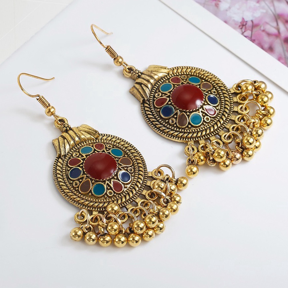 Hu Hu Hu Hu Hu Alat Bantu Pasang Kacamata♡ Anting Kait Gantung Statement Bahan Metal Desain Bolarumbai Gaya Vintage Untuk Wanita