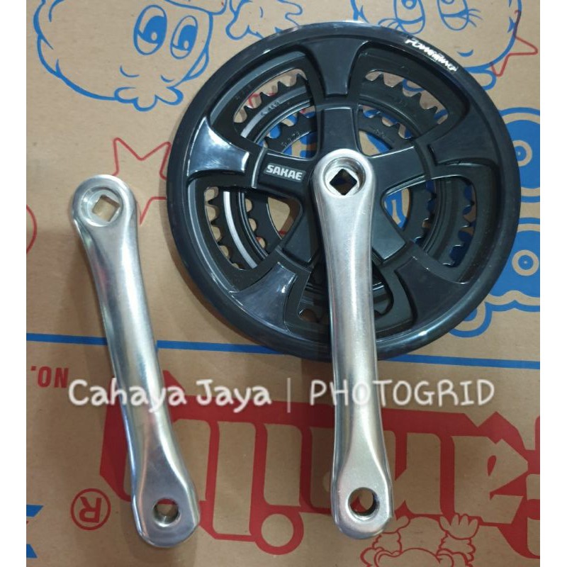 Crank 3S Sakae Powering 28 38 48 Taiwan Gir Sepeda MTB 3 Speed  Alloy