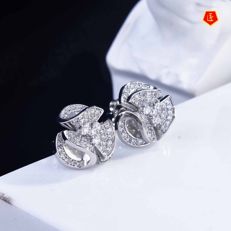 [Ready Stock]Fashion Elegant Pt950 Begonia Stud Earrings