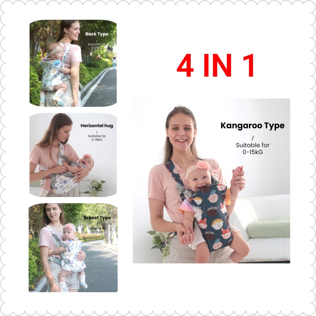 4 IN 1 BABY CARRIER / GENDONGAN BABY MULTI FUNGSI / GENDONGAN BAYI MOTIF