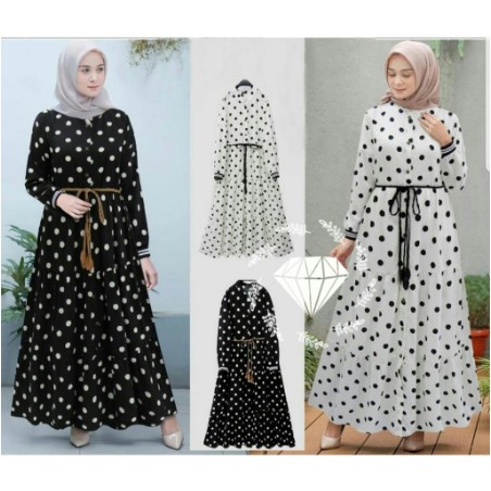 Baju Gamis AQILA POLKA Wanita Syar'i Muslim Remaja Sabinna Gamis Modis Wanita Lebaran 2021 Terbaru