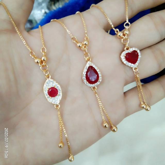 Kalung xuping dewasa panjang 47 cm liontin permata merah