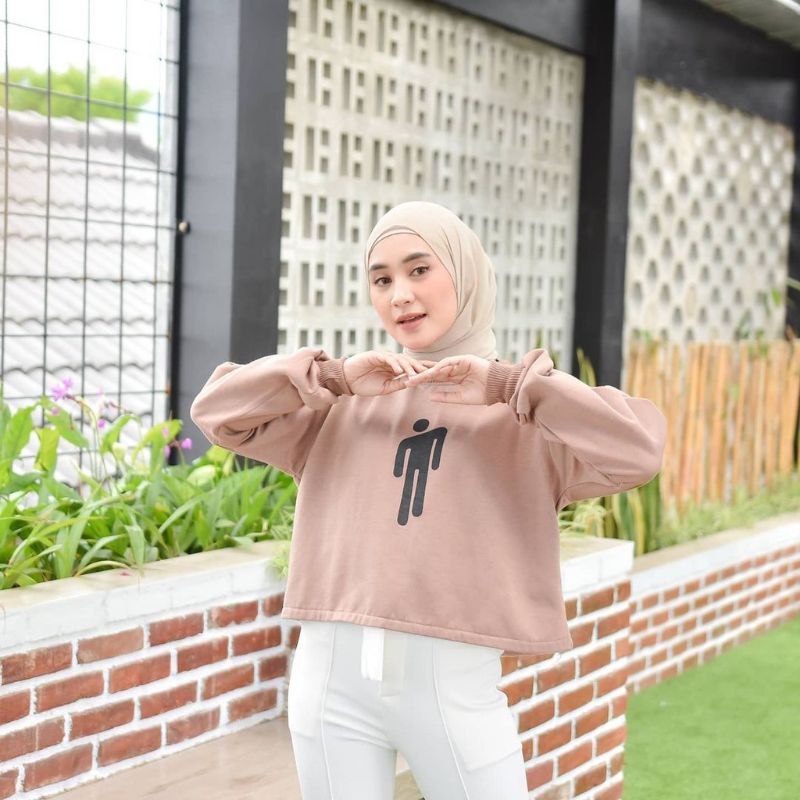 sweater Billie ellish human crop cropped mocca coklat swag Harajuku// crewneck sweetshirt wanita pria perempuan laki cewe cowo unisex bahan fleece// sweater distro viral// Women Man Sweatshirts Loose Oversize Pullover print sablon